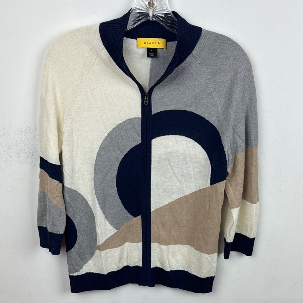 St. John Geometric Zip Cardigan